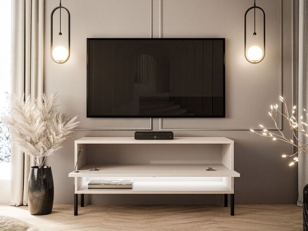 Szafka RTV 90 cm z oświetleniem LED i czarnymi metalowymi nóżkami Aurelie Kaszmir mat