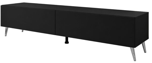 Szafka RTV pod telewizor z drzwiczkami na srebrnych nóżkach 175 cm Sorelle Czarny mat