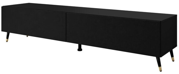 Szafka RTV pod telewizor z drzwiczkami na czarno-złotych nóżkach 175 cm Sorelle Czarny mat