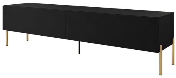Szafka RTV pod telewizor z drzwiczkami na złotych nóżkach 175 cm Sorelle Czarny mat