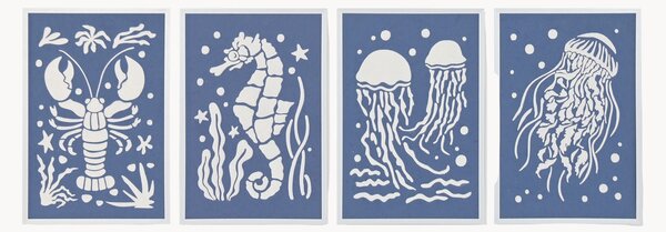 Komplet plakatów z papieru mâché Marine Life, 4 elem