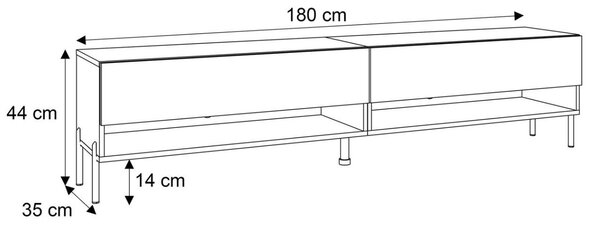 Szafka RTV 180 cm z oświetleniem LED i czarnymi metalowymi nóżkami Aurelie Dąb Artisan