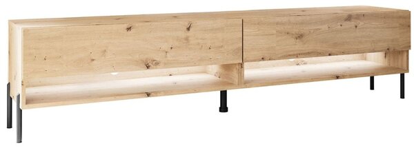 Szafka RTV 180 cm z oświetleniem LED i czarnymi metalowymi nóżkami Aurelie Dąb Artisan
