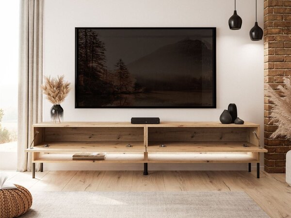 Szafka RTV 180 cm z oświetleniem LED i czarnymi metalowymi nóżkami Aurelie Dąb Artisan