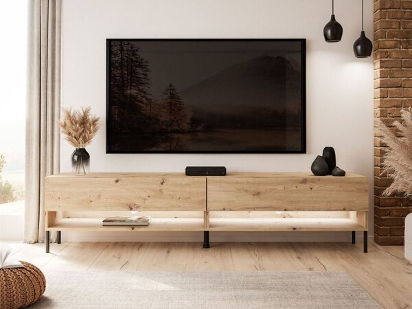 Szafka RTV 180 cm z oświetleniem LED i czarnymi metalowymi nóżkami Aurelie Dąb Artisan