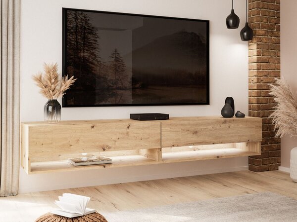 Szafka RTV wisząca 180 cm do salonu z oświetleniem LED Aurelie Dąb Artisan