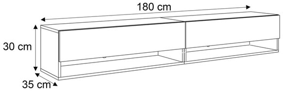 Szafka RTV wisząca 180 cm do salonu z oświetleniem LED Aurelie Dąb Artisan