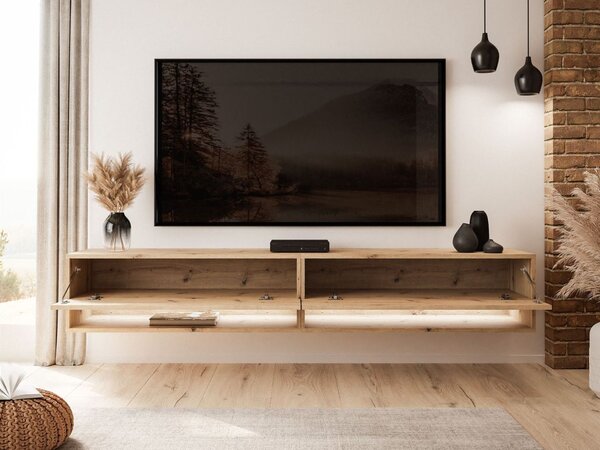 Szafka RTV wisząca 180 cm do salonu z oświetleniem LED Aurelie Dąb Artisan