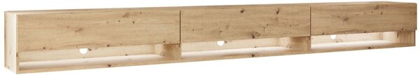 Szafka RTV wisząca 270 cm do salonu z oświetleniem LED Aurelie Dąb Artisan