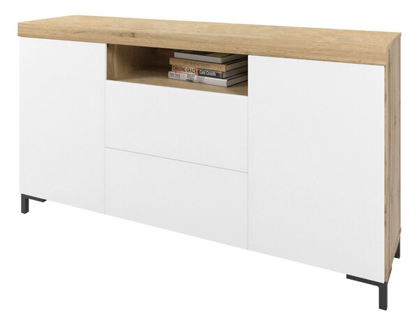 Dwudrzwiowa komoda 164 cm w stylu loft Asumi biały mat i dąb wotan