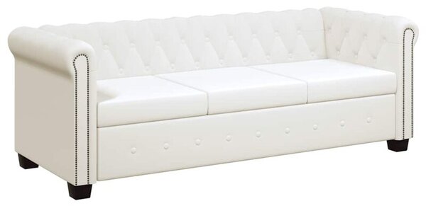 Sofa 3-osobowa w stylu chesterfield, sztuczna skÃ³ra, biaÅa