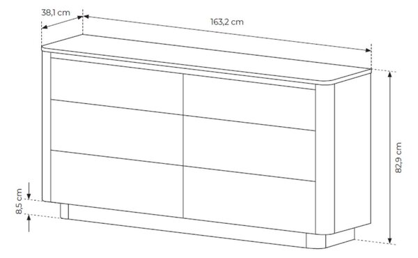 Komoda z sześcioma szufladami 160 cm Fascino Dąb Cremona, czarny