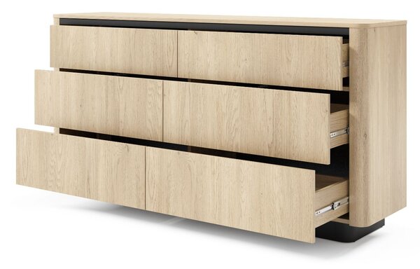 Komoda z sześcioma szufladami 160 cm Fascino Dąb Cremona, czarny