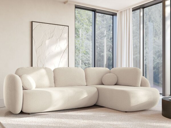 Narożnik z funkcją spania i pojemnikiem Prawy Carino Kremowy