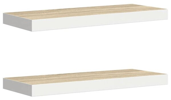 Półki ścienne, 2 szt., dębowo-białe, 60x23,5x3,8 cm, mdf