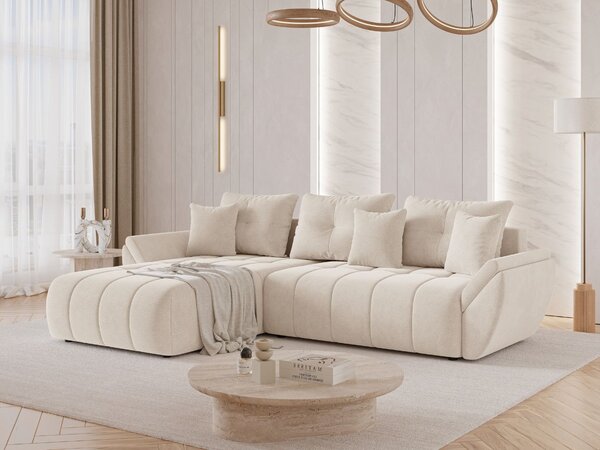 Narożnik L uniwersalny z funkcją spania i pojemnikiem Decor Beżowy