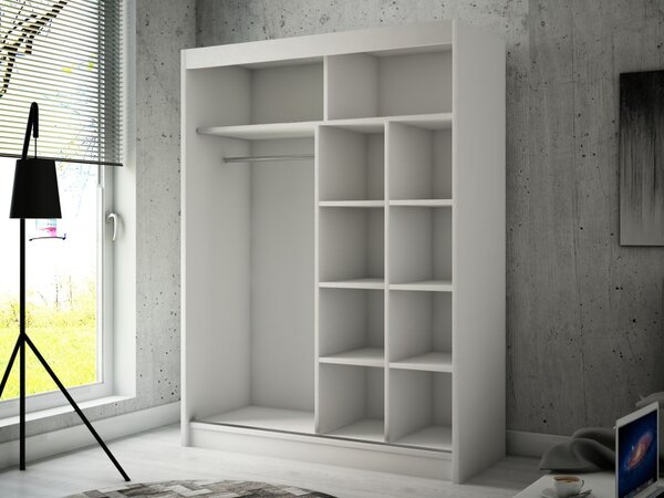 Szafa przesuwna z lustrem 150 cm z oświetleniem LED Portel Biała