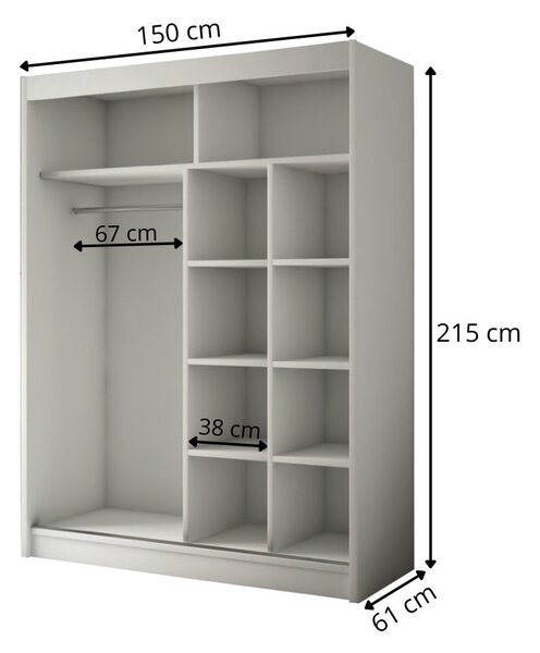 Szafa przesuwna 150 cm z lustrem i oświetleniem LED Luzio Dąb Sonoma
