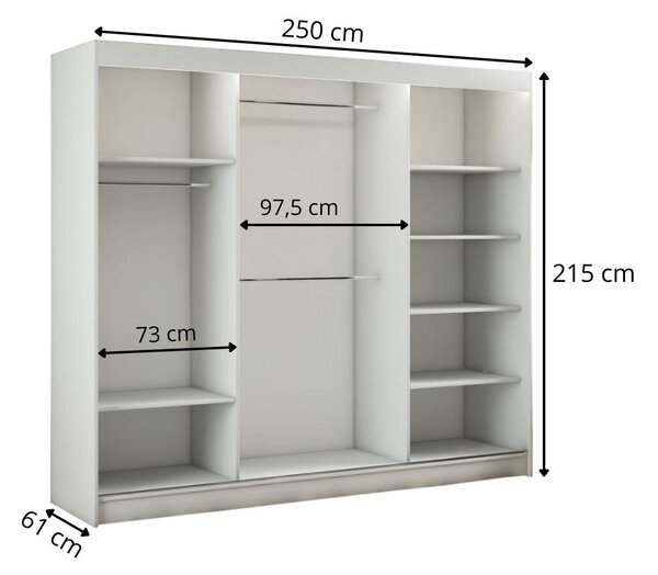 Szafa przesuwna z lamelami 250 cm Loreto Biała