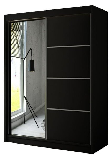 Szafa przesuwna z lustrem 150 cm z oświetleniem LED Portel Czarna