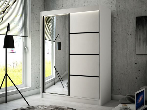 Szafa przesuwna z lustrem 150 cm z oświetleniem LED Portel Biała