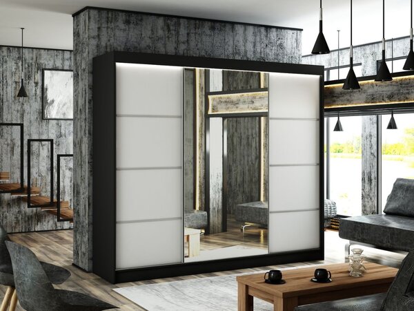 Szafa przesuwna z lustrem 250 cm z oświetleniem LED Portel Biała, Czarna