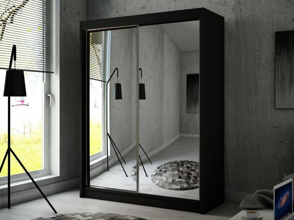 Szafa przesuwna 150 cm z lustrem i oświetleniem LED Luzio Czarna