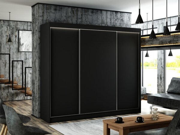 Szafa przesuwna 250 cm z oświetleniem LED Diano Czarna