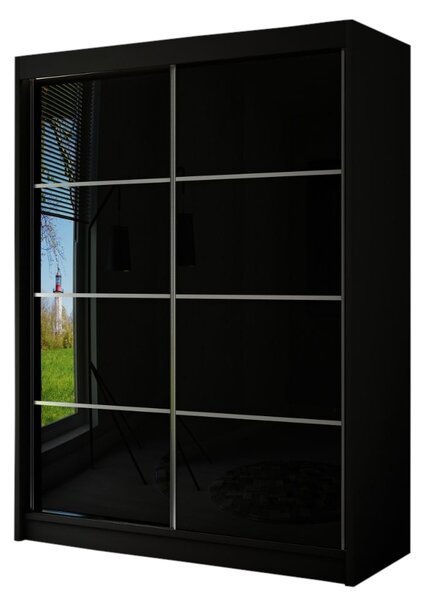 Szafa przesuwna ze szprosami 150 cm z oświetleniem LED Ponti Czarna