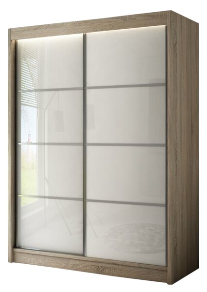 Szafa przesuwna ze szprosami 150 cm z oświetleniem LED Ponti Dąb Sonoma, Biała