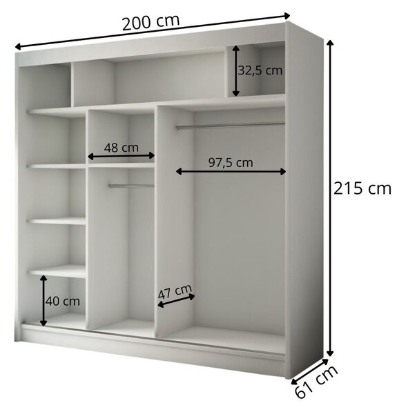 Szafa przesuwna z lamelami 200 cm Loreto Biała