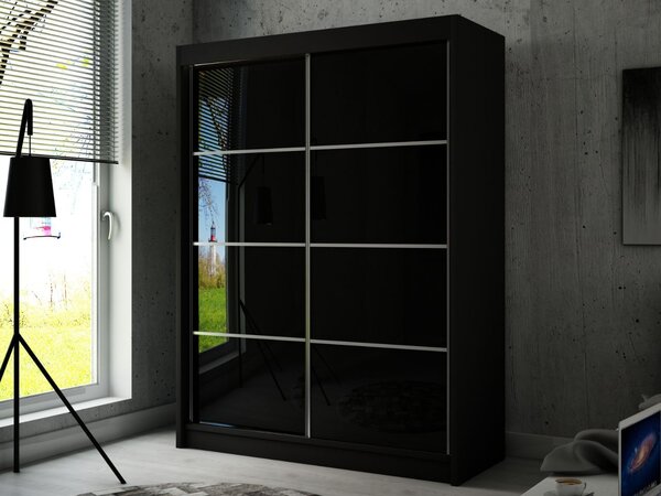 Szafa przesuwna ze szprosami 150 cm z oświetleniem LED Ponti Czarna