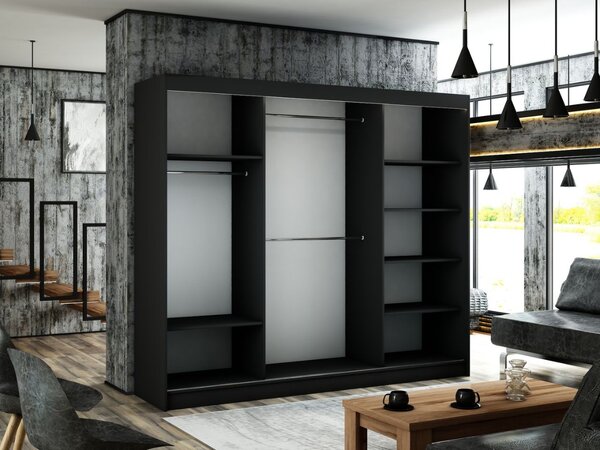 Szafa przesuwna ze szprosami 250 cm z oświetleniem LED Ponti Czarna