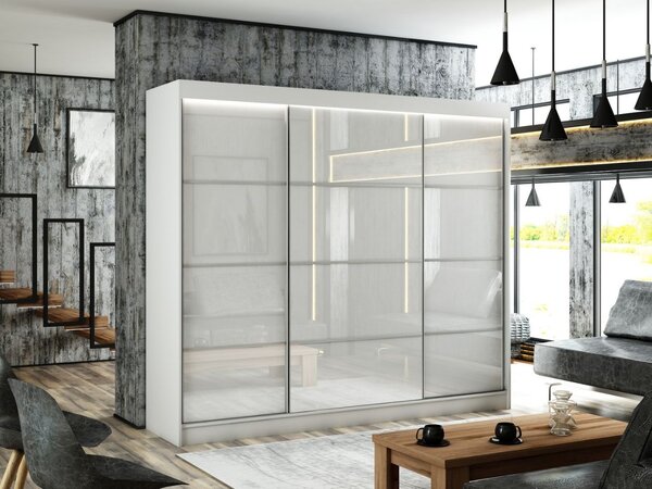Szafa przesuwna ze szprosami 250 cm z oświetleniem LED Ponti Biała