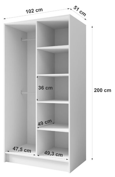 Szafa otwierana z lustrem 100 cm Lucca Czarna z złotymi uchwytami