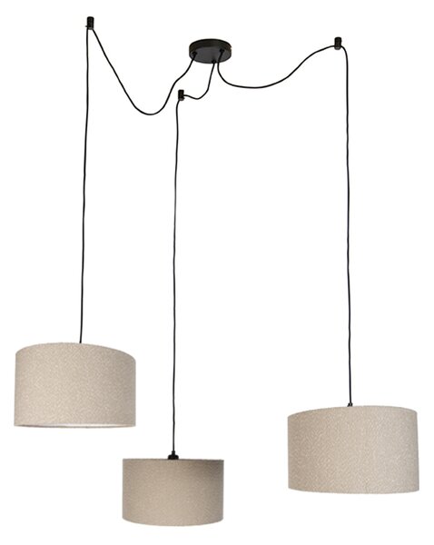 Lampa wisząca czarna z beżową tkaniną typu teddy 35 cm 3-źródła światła - Cava