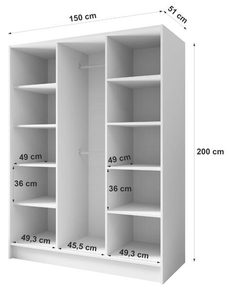 Szafa otwierana 150 cm Perugia Biała z czarnymi uchwytami