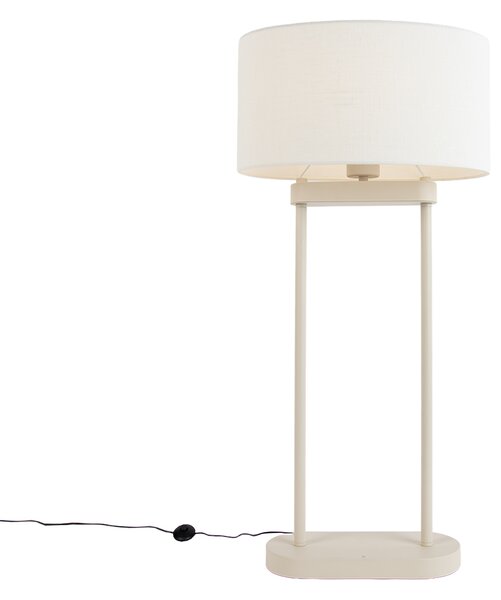 Lampa podłogowa beżowa z owalnym białym lnianym abażurem 35 cm - Thijmen