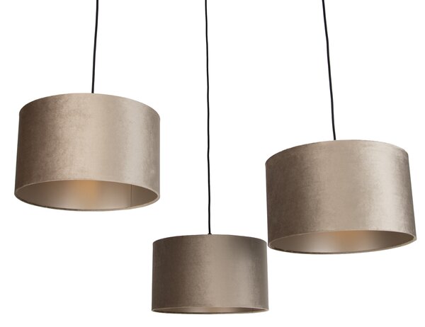 Lampa wisząca czarna z abażurem taupe 35 cm 3-punktowa - Cava