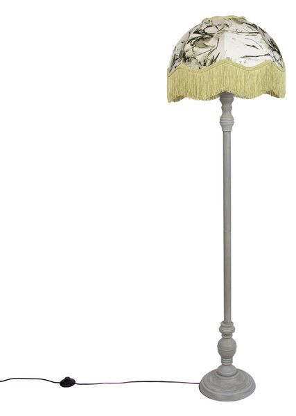 Lampa podłogowa czarna z kwiatowym abażurem i białym wnętrzem 45 cm - Classico