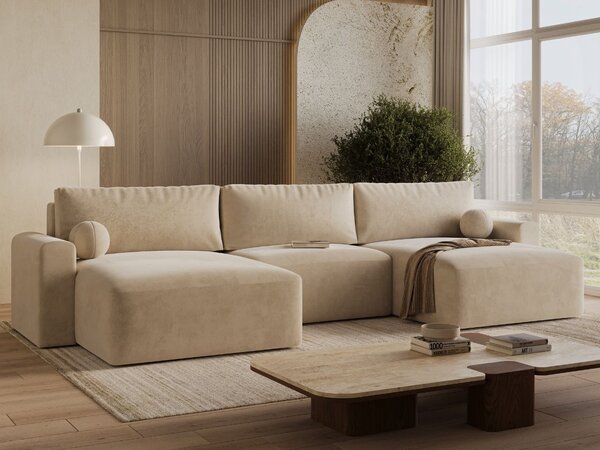Narożnik U z funkcją spania i pojemnikiem Aurora Beżowy