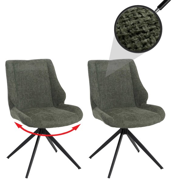 Zestaw 2 krzeseł do jadalni HWC-O48, krzesło kuchenne, obrotowe, z automatycznym powrotem do pozycji wyjściowej, obicie: tkanina chenille (320g/m²), certyfikat Öko-Tex, kolor: zielony