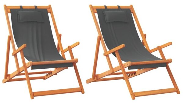 Składane krzesła plażowe, 2 szt., szare, obite tkaniną