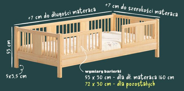 Łóżko dziecięce LENA 10 – niskie łóżko z dwiema wysokimi barierkami