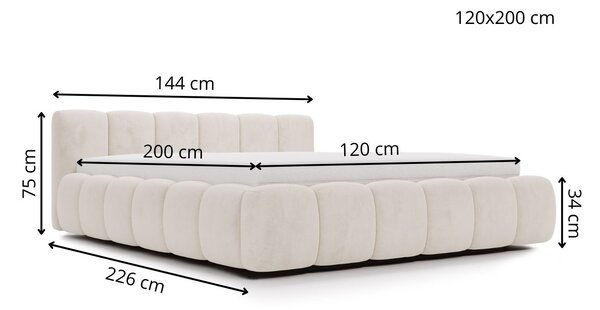 Łóżko tapicerowane z pojemnikiem i stelażem 120x200 Cloud Low szare