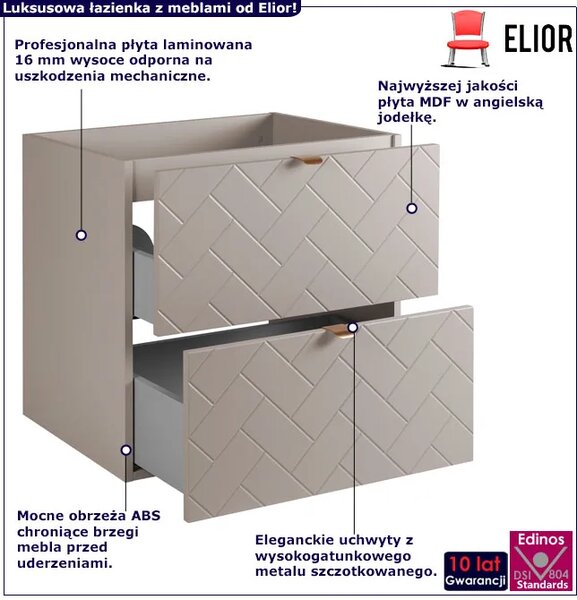 Beżowa szafka pod umywalkę z szufladami 60 cm kaszmir H2-C85
