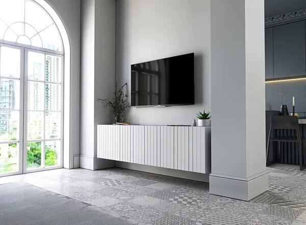 Biała ścienna szafka rtv z lamelami S6-M86