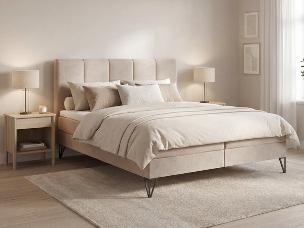 Łóżko kontynentalne z pojemnikiem 120x200 Vendi beżowe