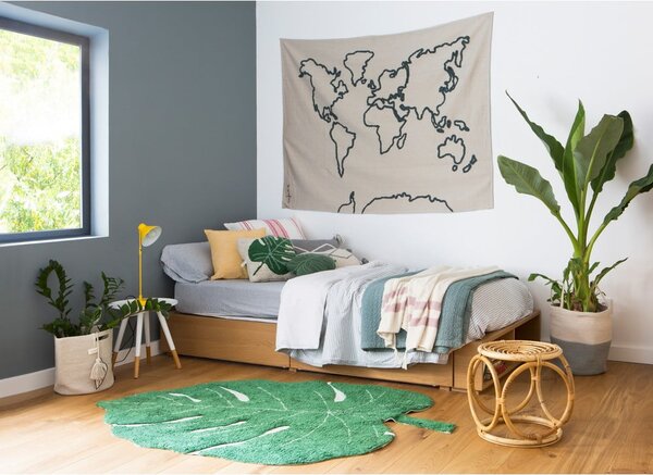Ciemnozielony bawełniany dywan dziecięcy tkany ręcznie odpowiedni do prania 120x180 cm Monstera Leaf – Lorena Canals