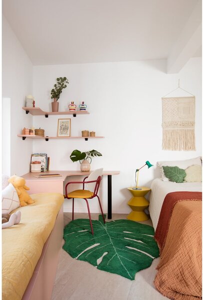 Ciemnozielony bawełniany dywan dziecięcy tkany ręcznie odpowiedni do prania 120x180 cm Monstera Leaf – Lorena Canals